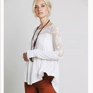 Free People Pretty Pretty Lace Mesh Panel Top Women’s Size S